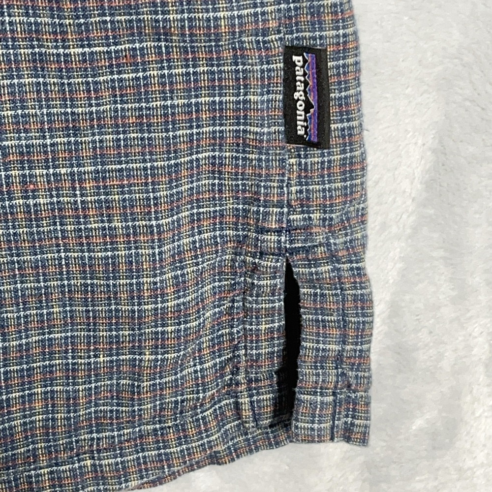 Patagonia Mens Button Shirt Back Step Short Sleeve M Cotton Hemp Blue Plaid - Picture 5 of 11